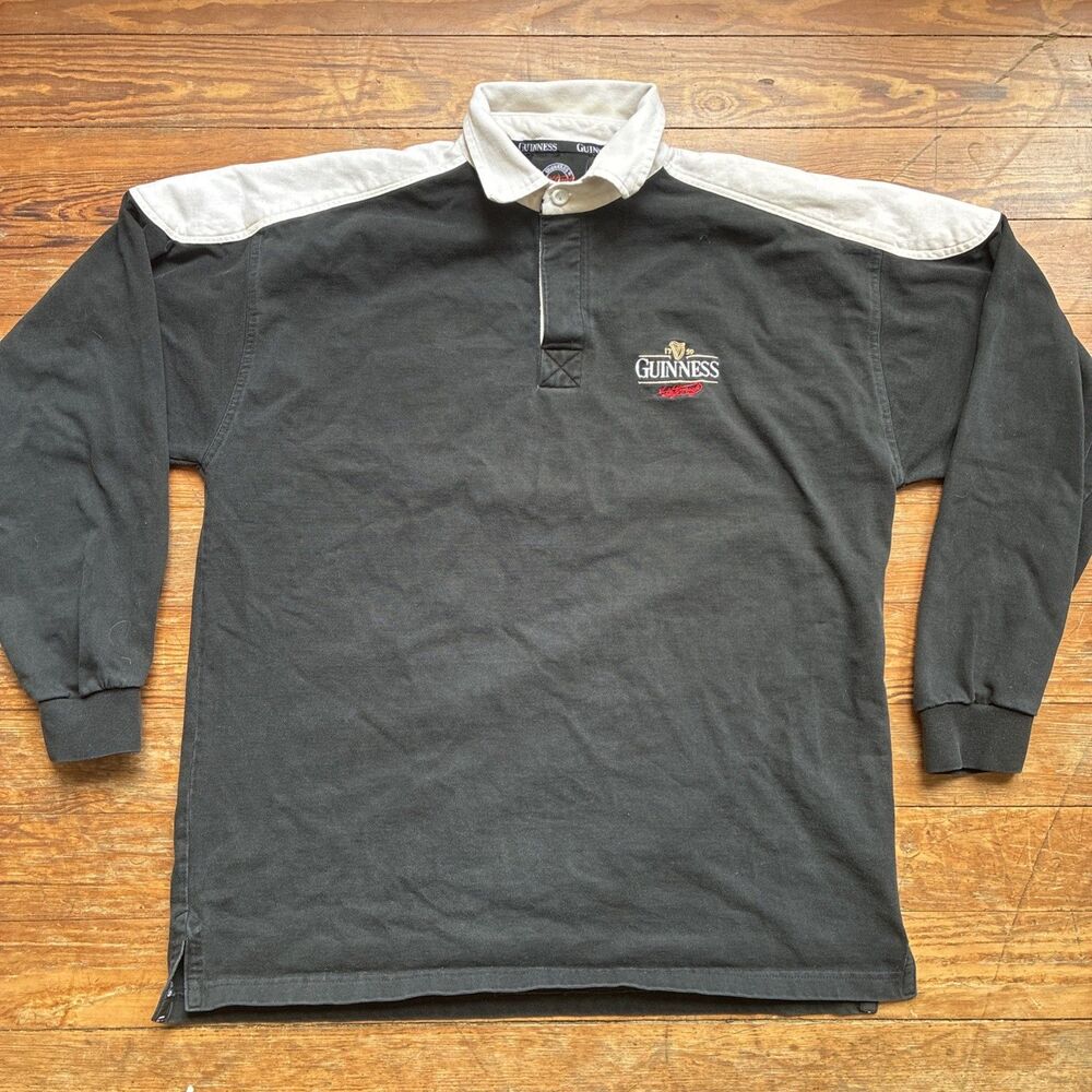 Guinness Official Merchandise Rugby Shirt Men’s XL Black White Made in Ireland